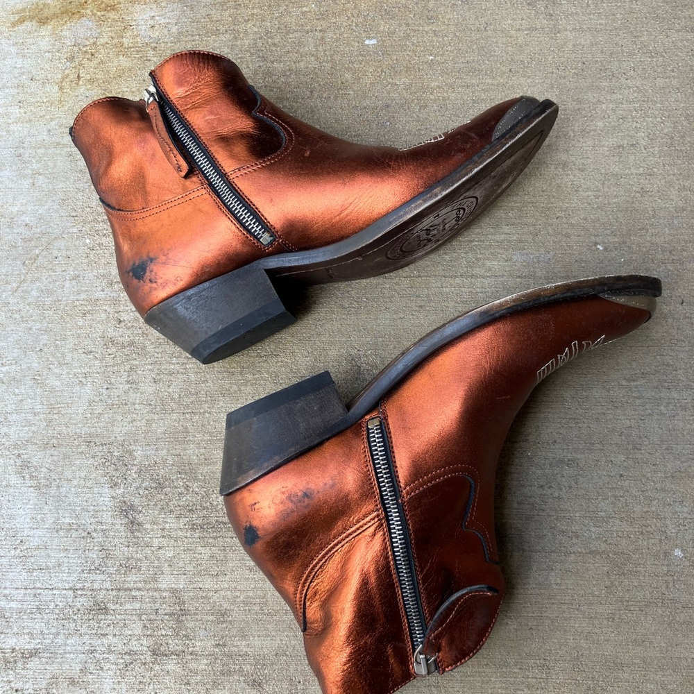 Golden Goose Young Leather Zip Cowboy Ankle Boots, Metallic Bronze, US 8/38 EU - Picture 5 of 9